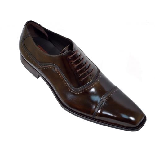 Mezlan "12989" Brown Polished Genuine Cordovan Leather with Perforated Trim Shoes